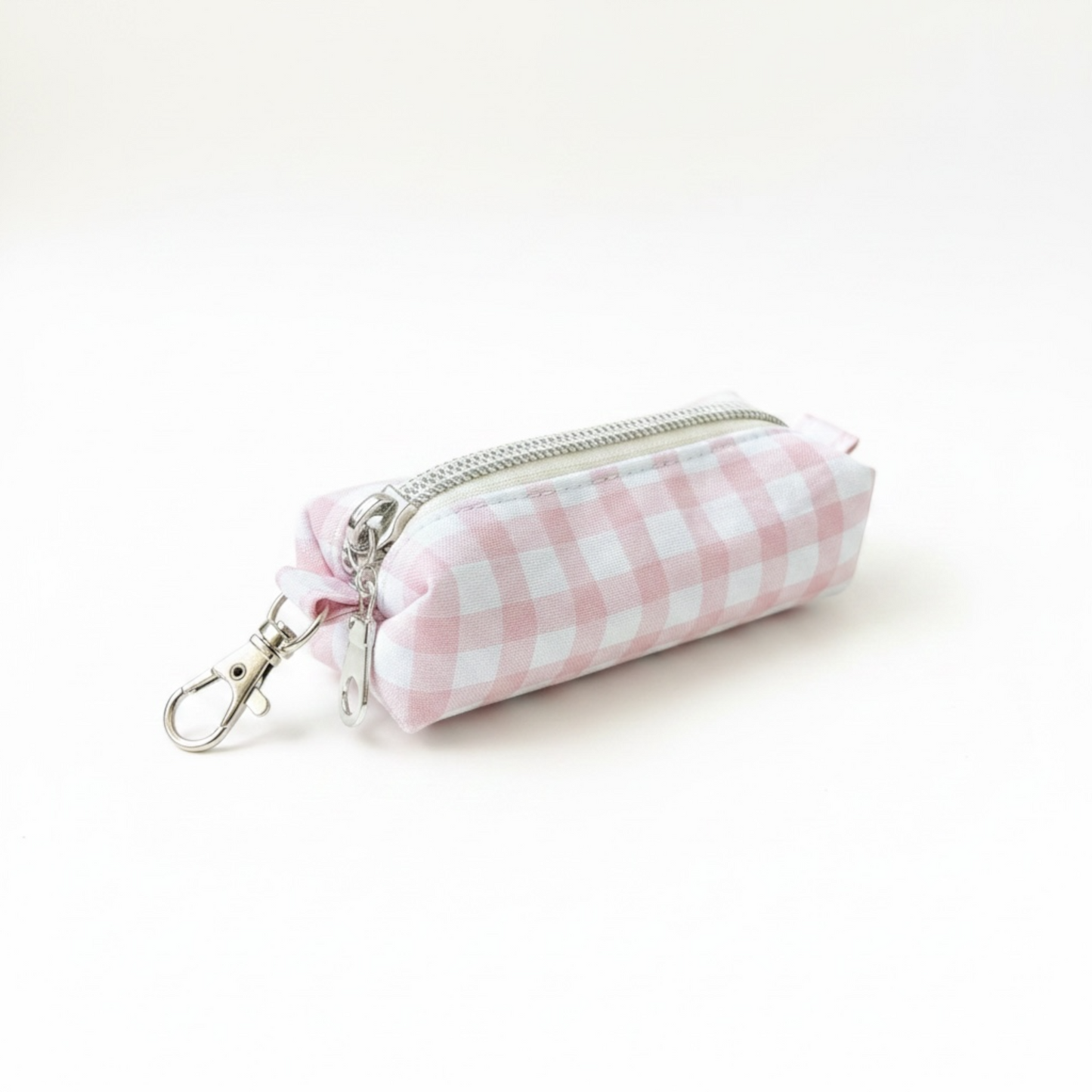 Lipstick/Chapstick Holder Light Pink Gingham Zipper Pouch with Lobster Clasp