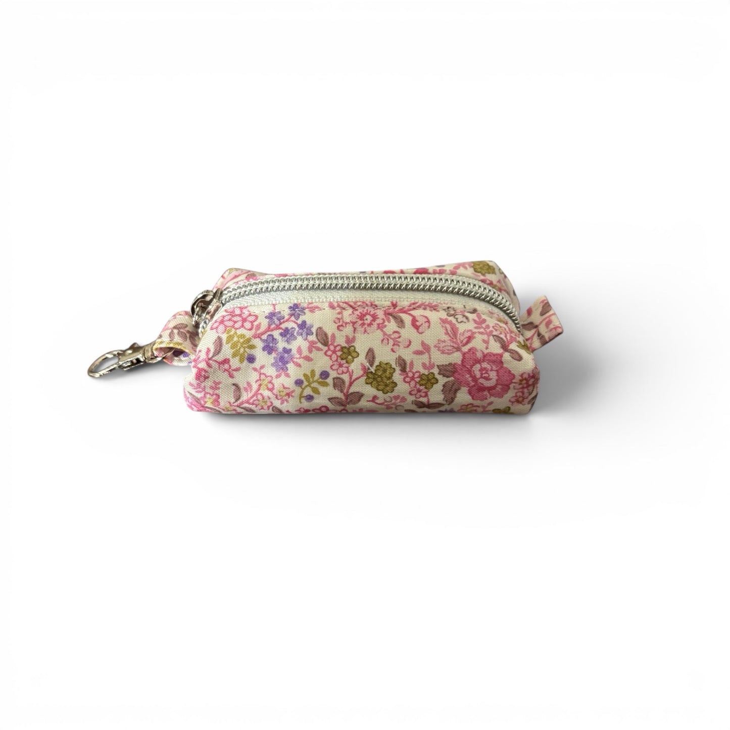 Lipstick/Chapstick Holder Pink White Green Floral Zipper Pouch with Lobster Clasp