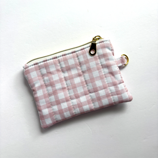 Coin Pouch Handmade Zipper Pouch Light Pink Gingham