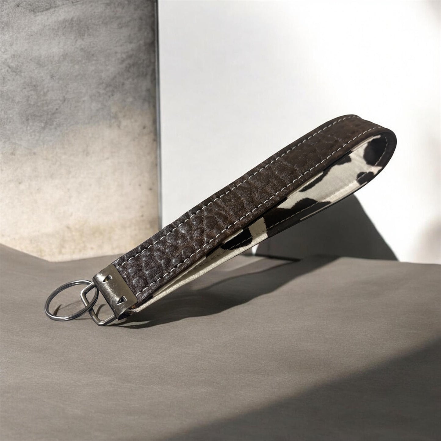 Key Chain Wristlet | Handmade Key Fob Wristlet Brown and Cow Print