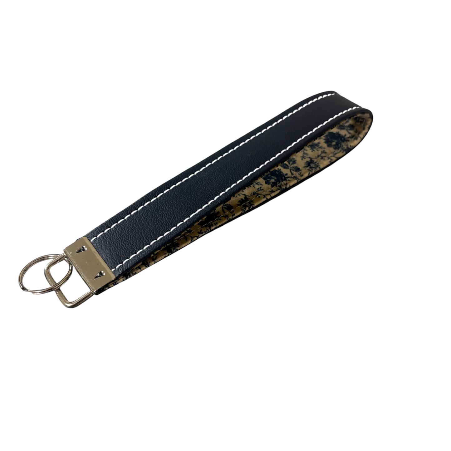 Key Chain Wristlet | Handmade Key Fob Wristlet Navy & Beige Floral