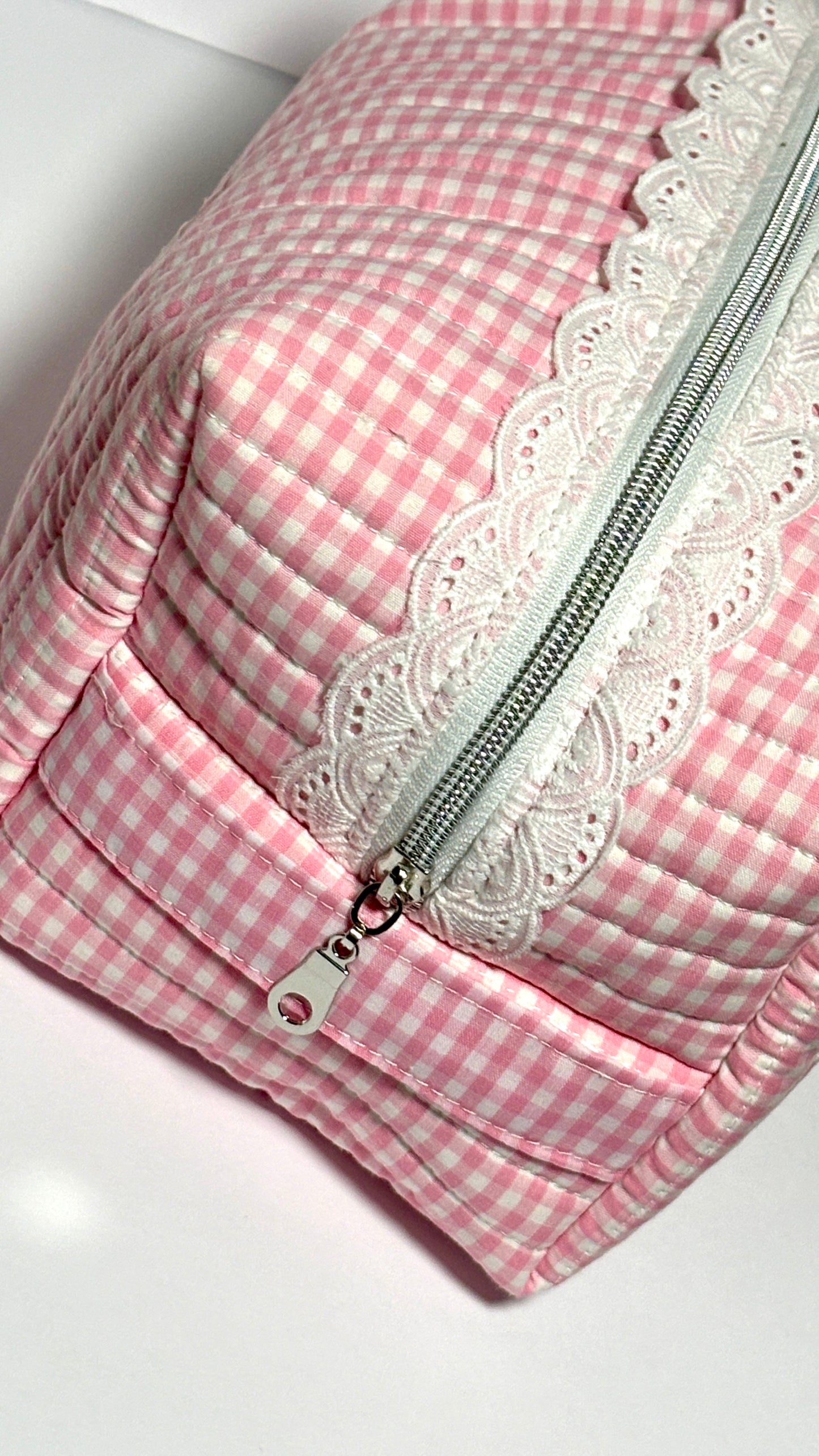 Make-Up/Boxy Bag - Pink Gingham Quilted