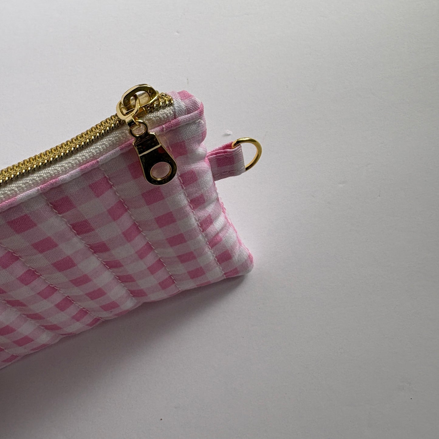 Coin Pouch Handmade Zipper Pouch Dark Pink Gingham
