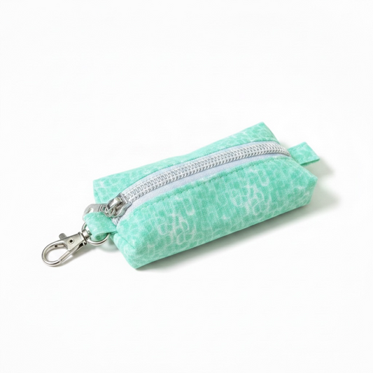 Lipstick/Chapstick Holder Green White Floral Zipper Pouch with Lobster Clasp