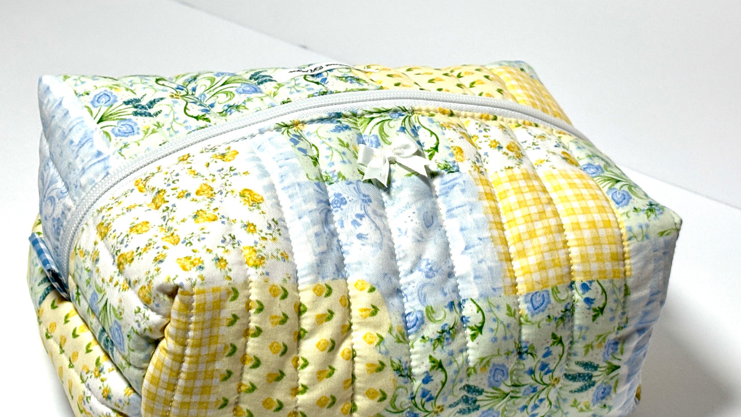 Make-Up/Boxy Bag - Quilted Yellow Blue Floral