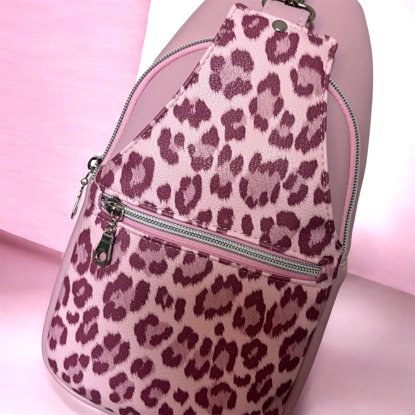 Retro Style Pink Sling Bag - Crossbody with Multiple Zipper Pockets