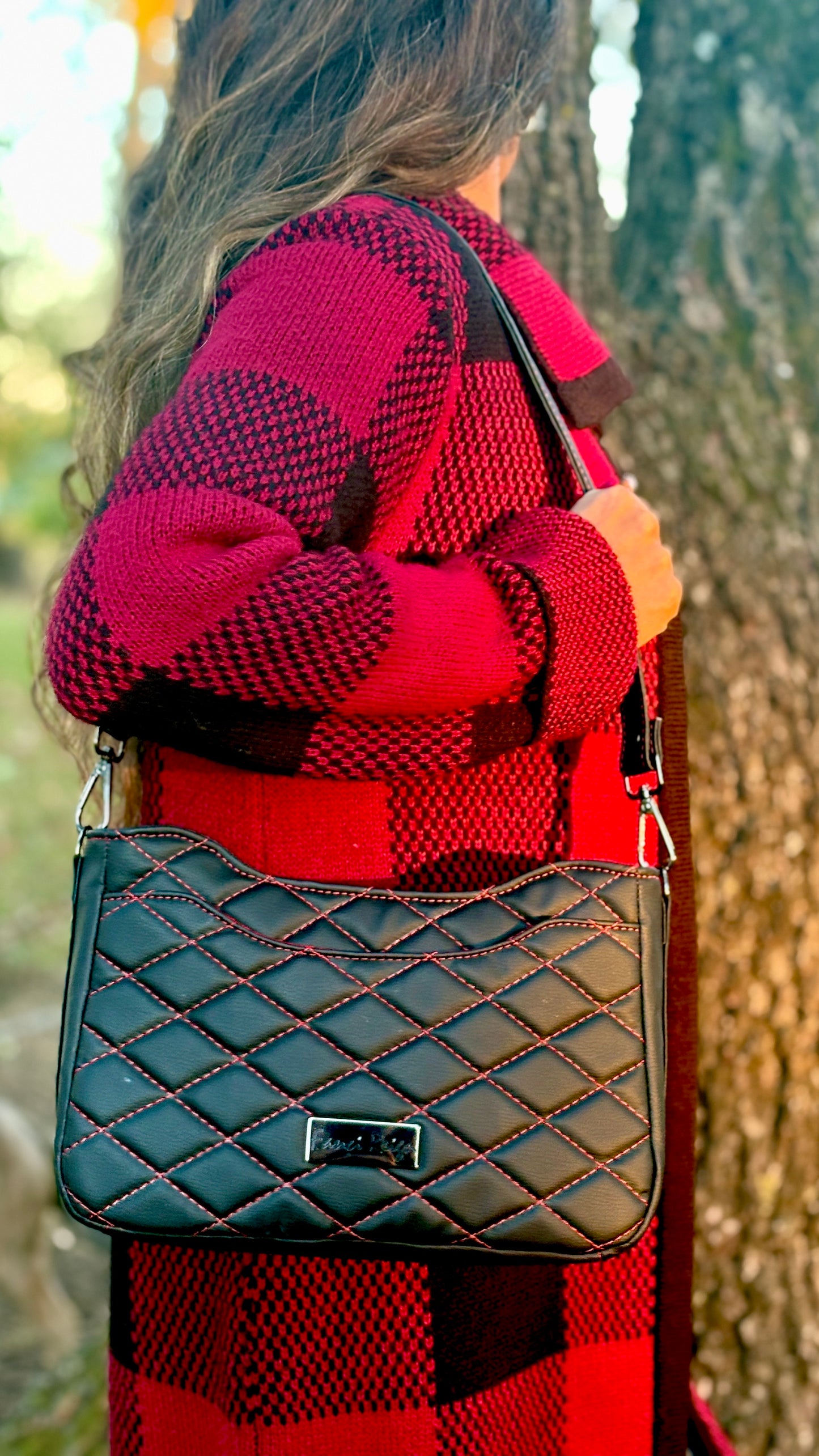 Kiana Shoulder Bag - Black & Red Quilted