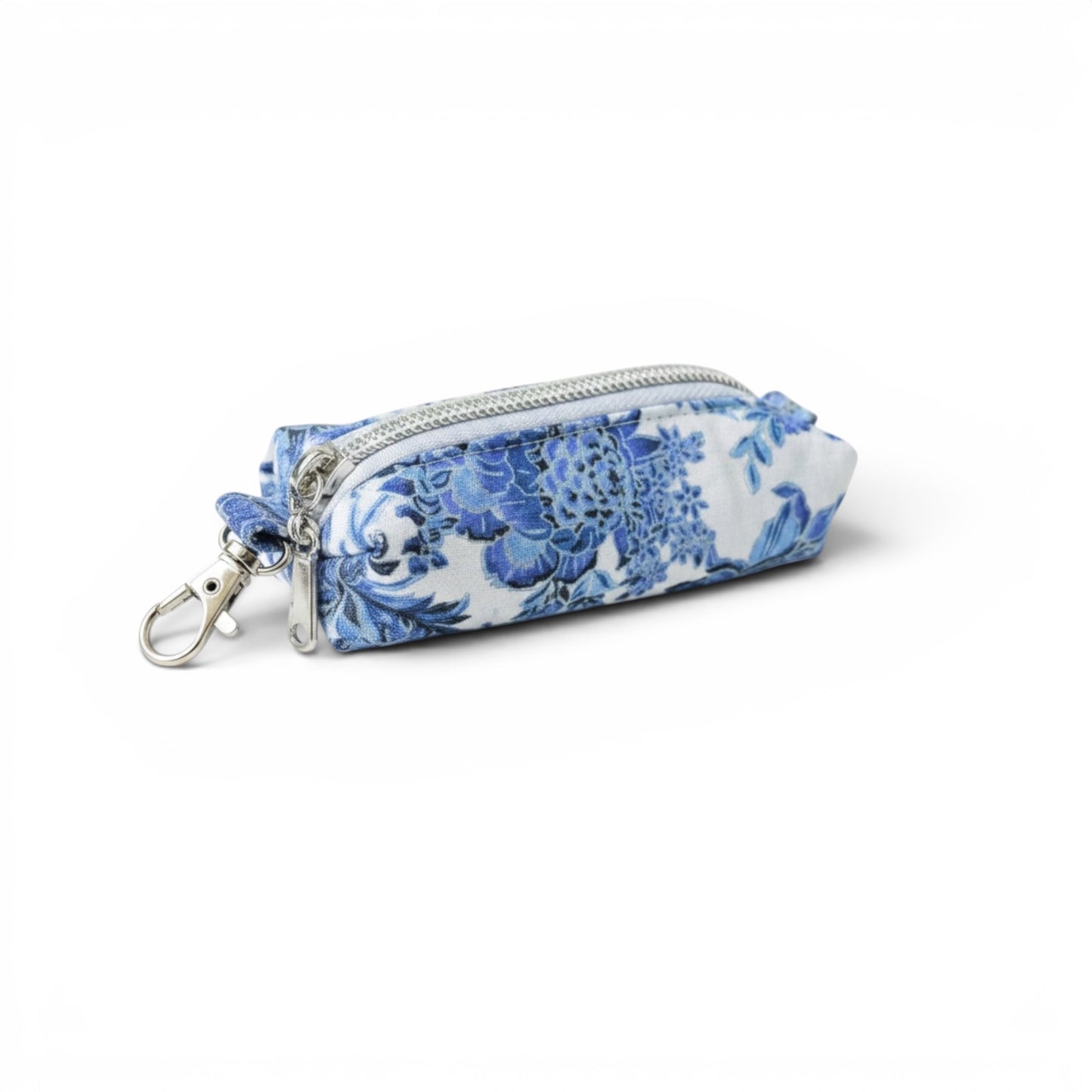 Lipstick/Chapstick Holder Antique Blue Zipper Pouch with Lobster Clasp