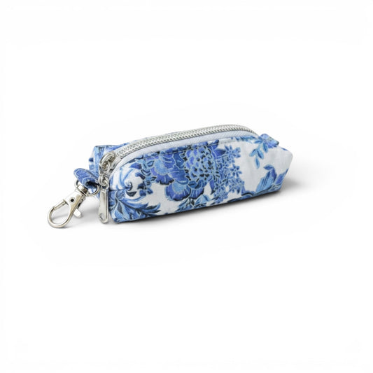 Lipstick/Chapstick Holder Antique Blue Zipper Pouch with Lobster Clasp
