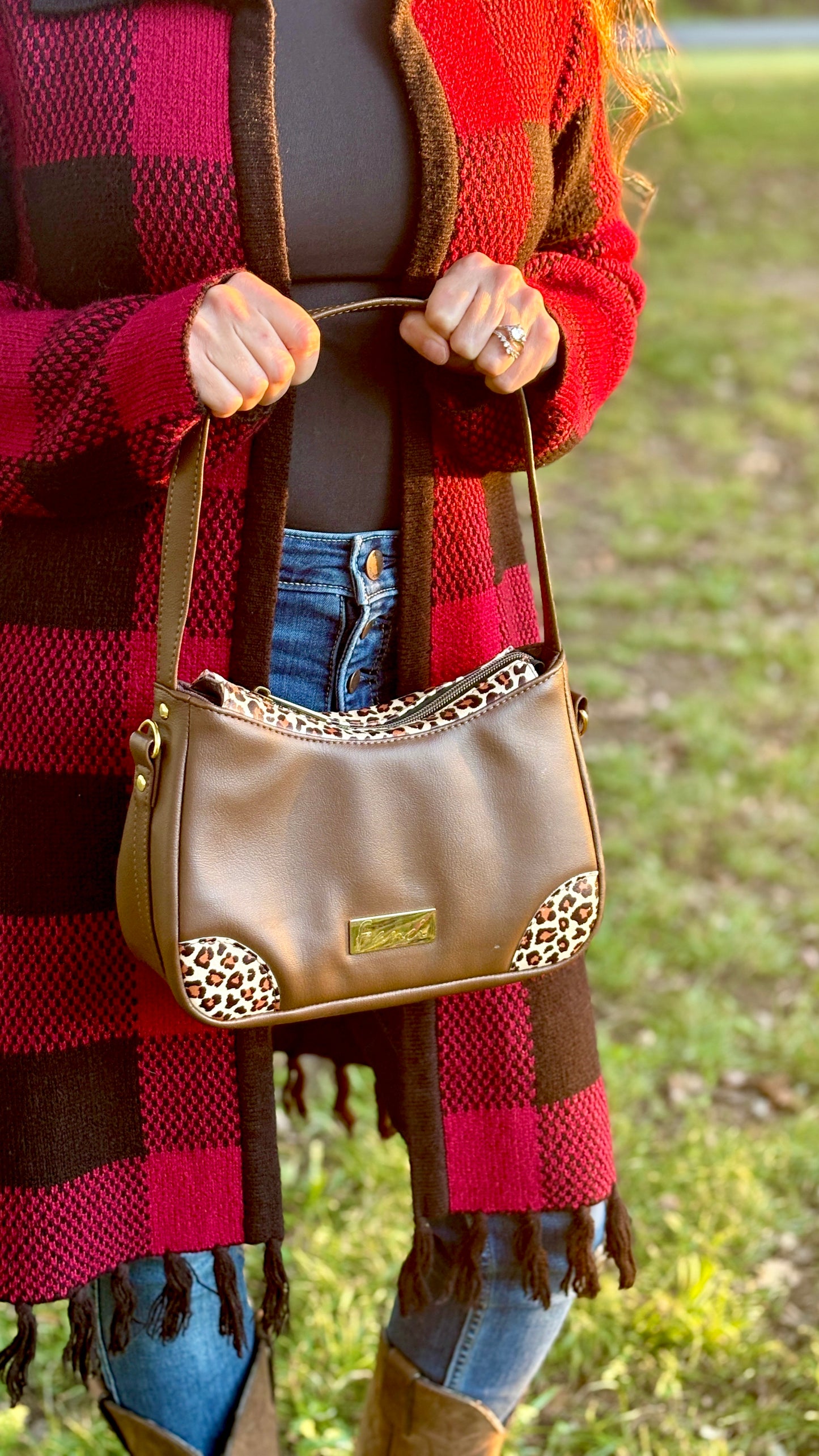 Rich Brown and Cheetah Accent Annabelle Shoulder Bag