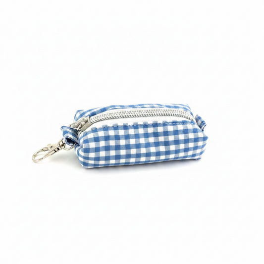Lipstick/Chapstick Holder Blue Gingham Zipper Pouch with Lobster Clasp