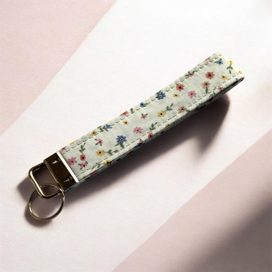 Key Chain Wristlet | Handmade Key Fob Wristlet White Floral