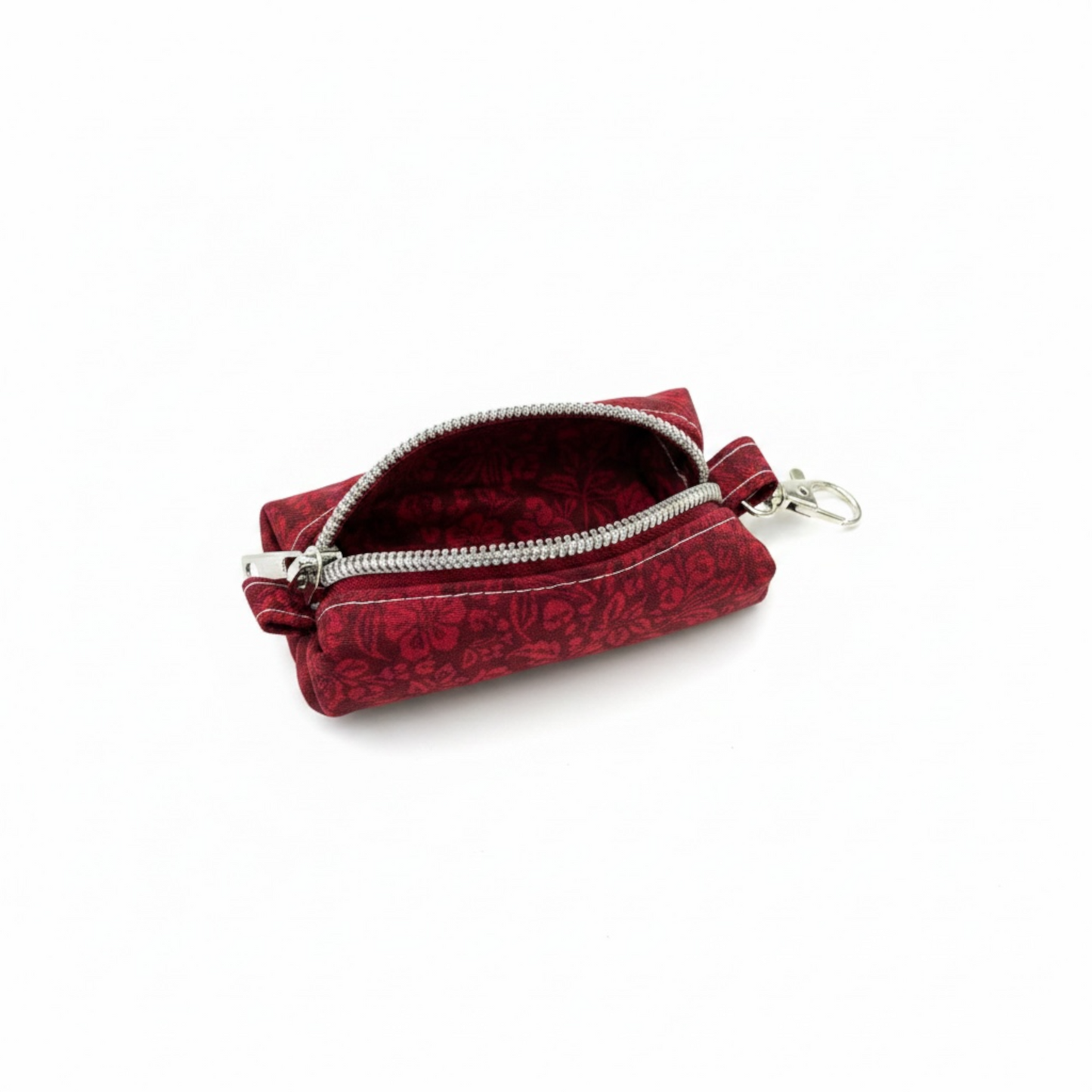 Lipstick/Chapstick Holder Red Floral Print Zipper Pouch with Lobster Clasp