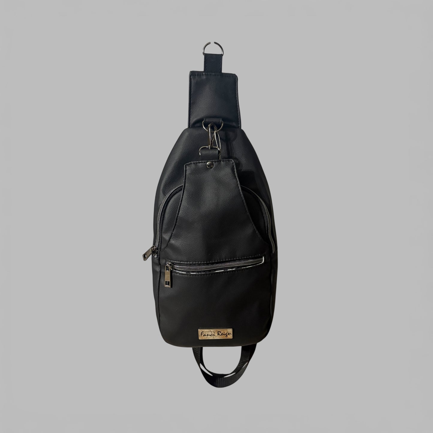 Retro Style Black Sling Bag - Crossbody with Multiple Zipper Pockets