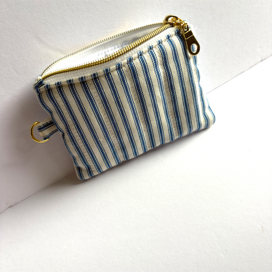 Coin Pouch Handmade Zipper Pouch Blue White Striped