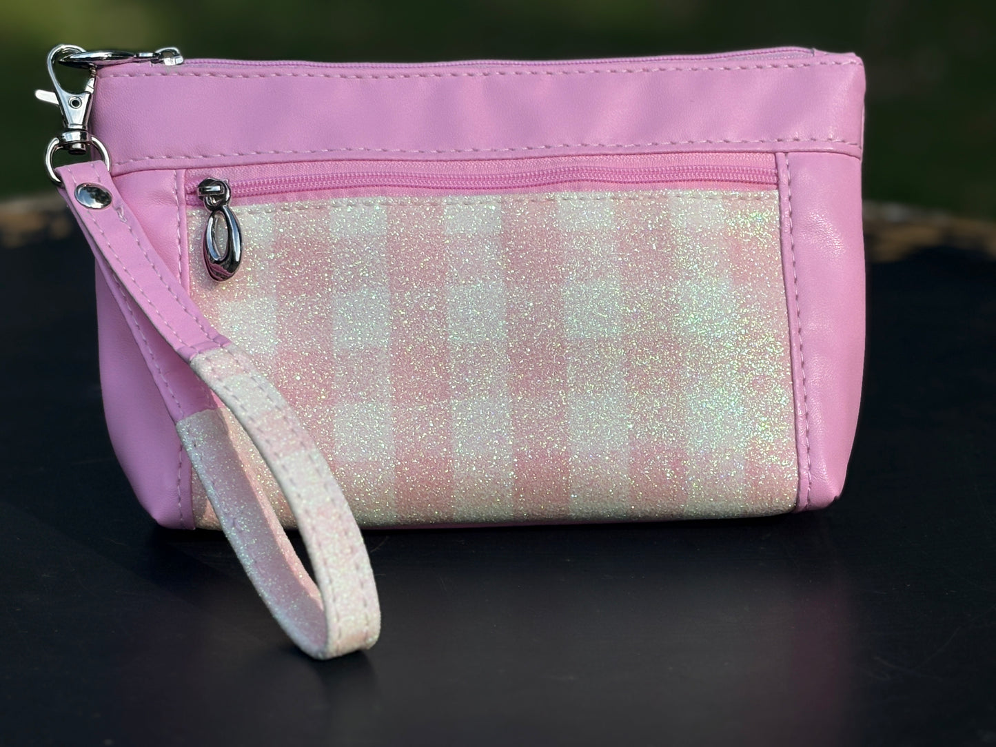 Wristlet Pouch Pink and White