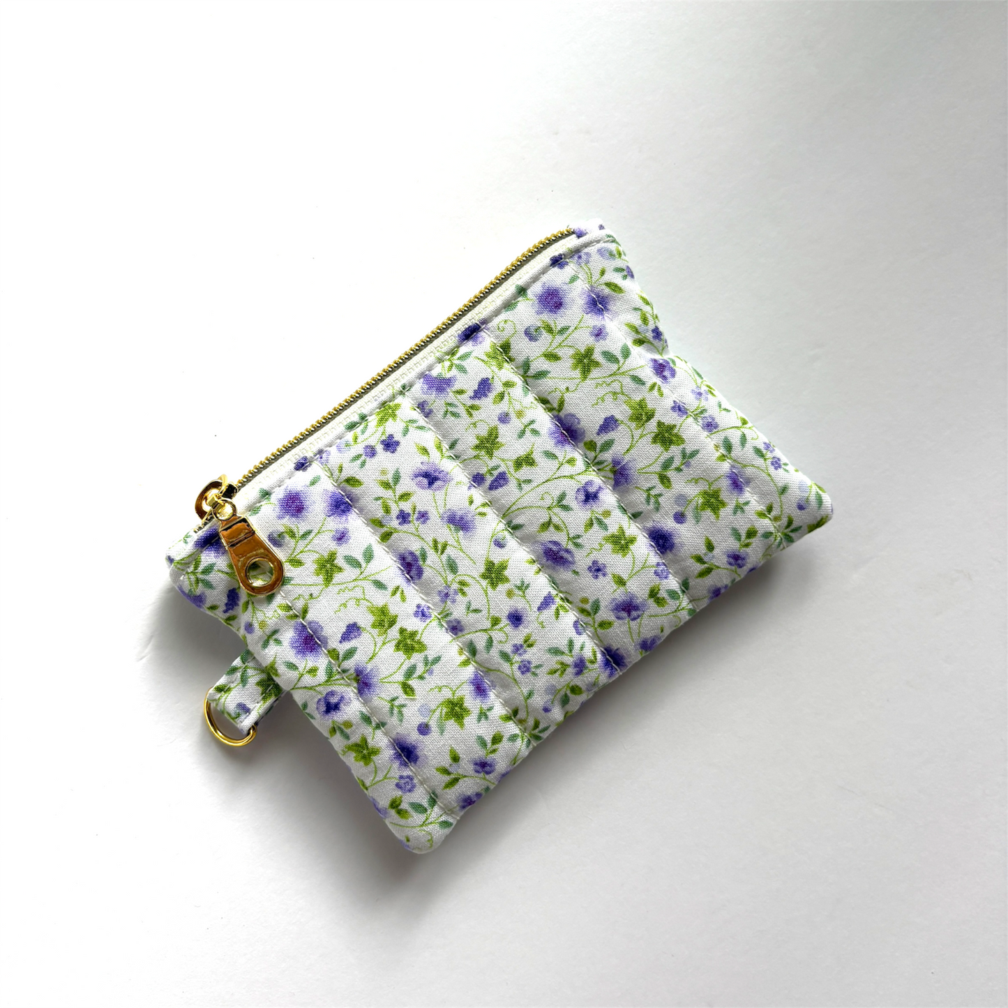 Coin Pouch Handmade Zipper Pouch White Purple Floral