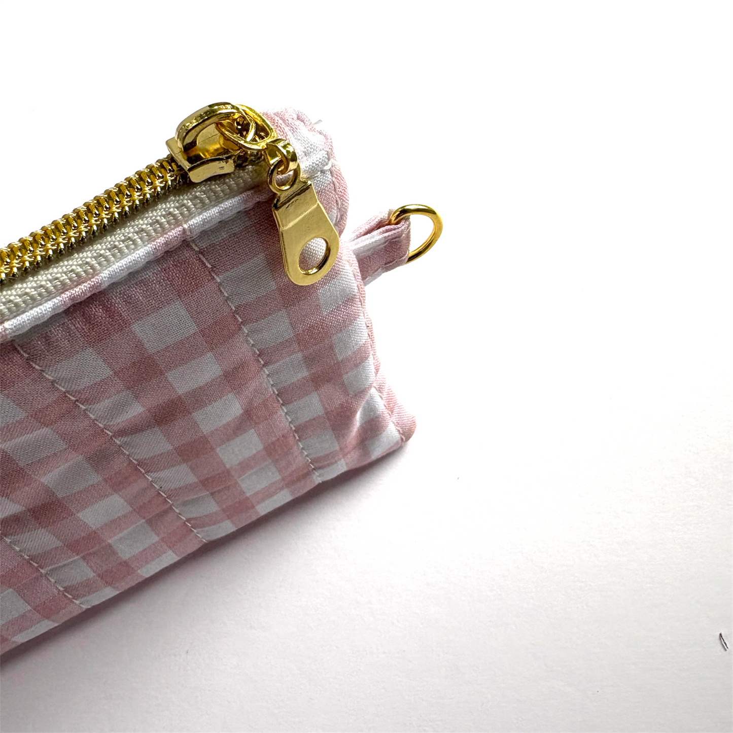 Coin Pouch Handmade Zipper Pouch Light Pink Gingham