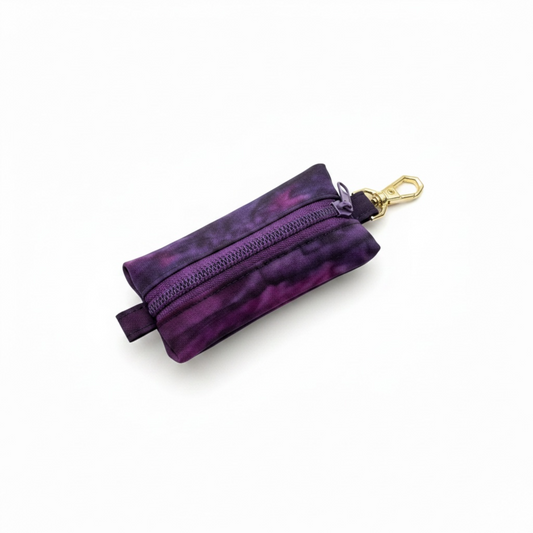 Lipstick/Chapstick Holder Deep Purple Print Zipper Pouch with Lobster Clasp