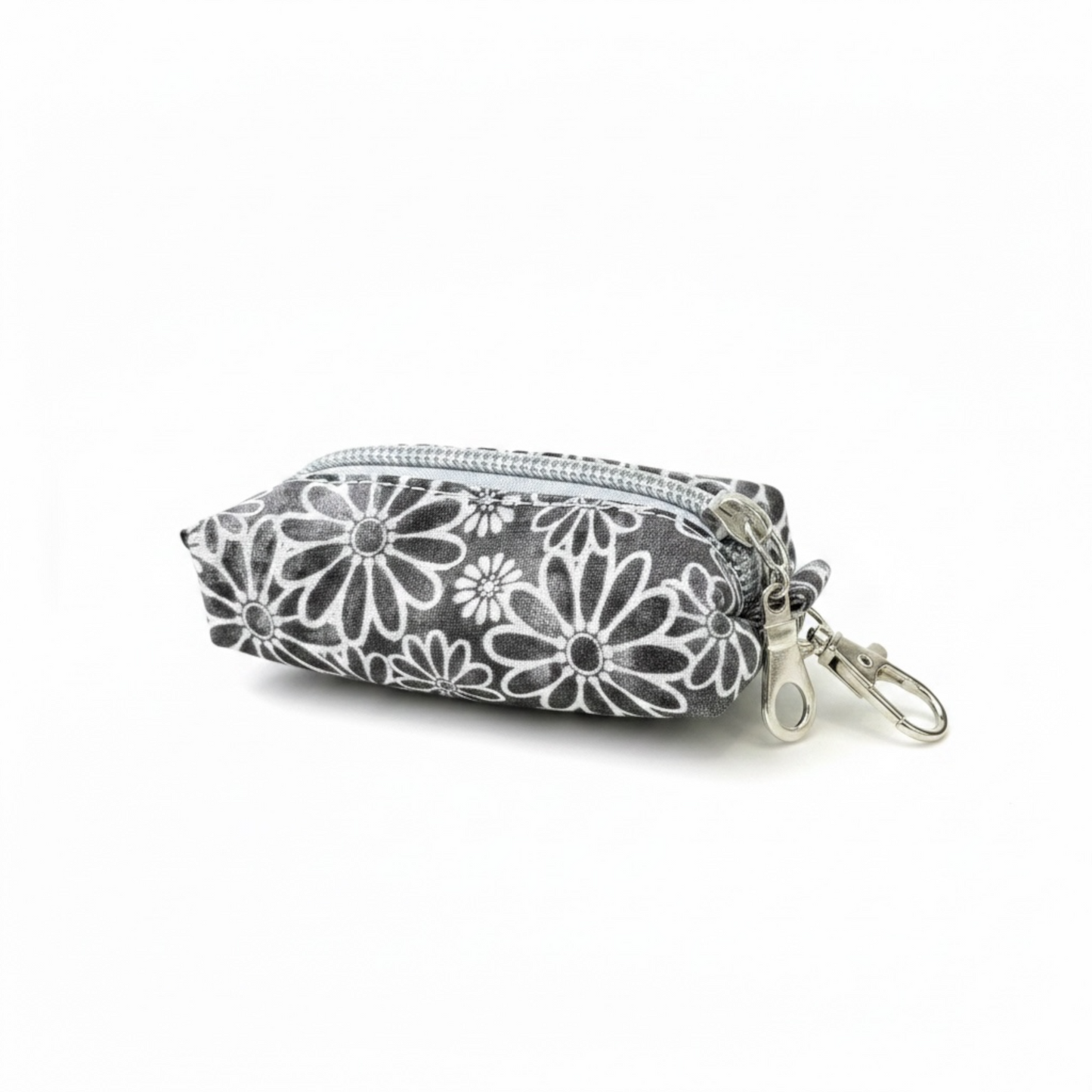 Lipstick/Chapstick Holder Black White Floral Zipper Pouch with Lobster Clasp