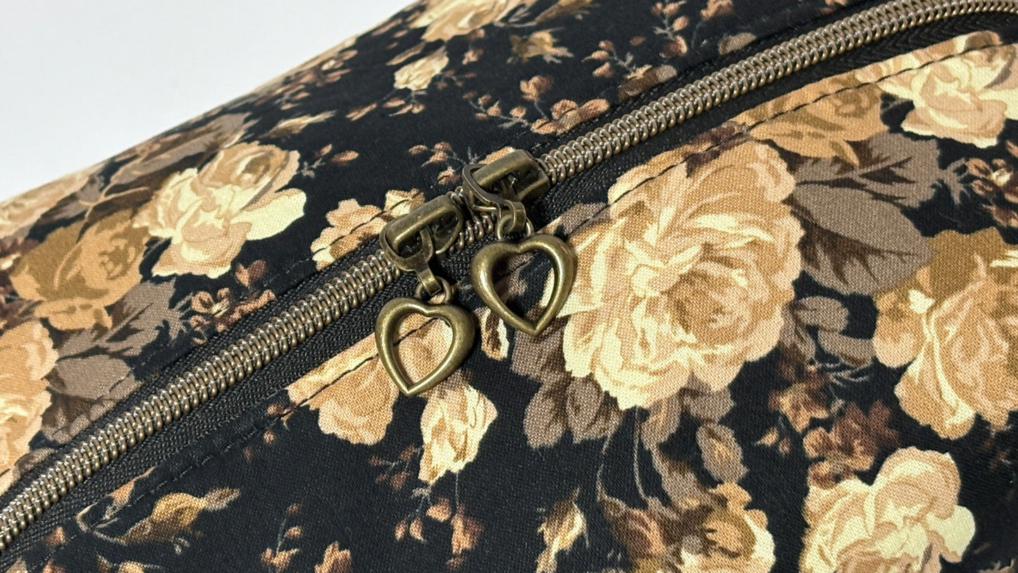 Brown Beige Floral Makeup Boxy Bag