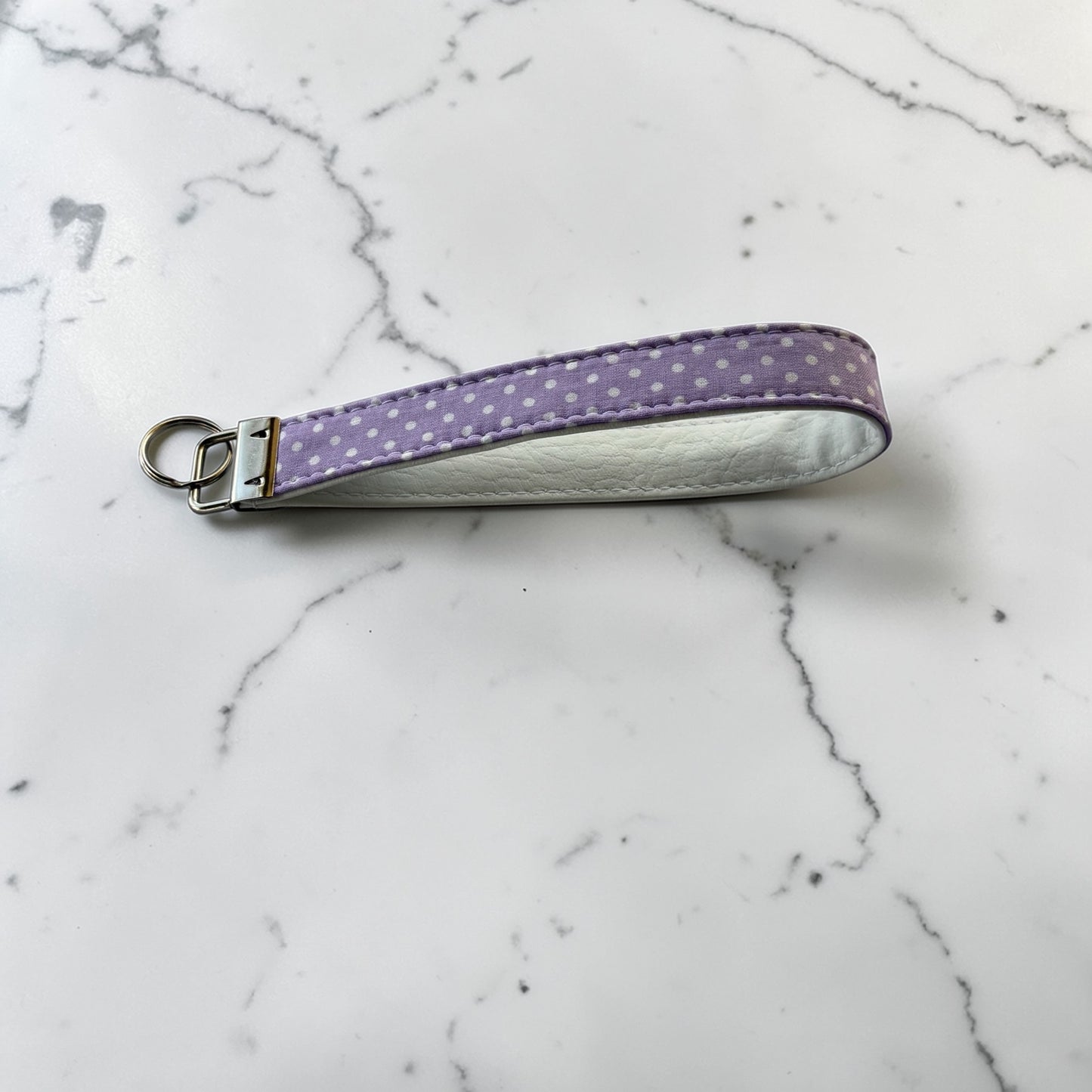 Key Chain Wristlet | Handmade Key Fob Wristlet Purple White Dots