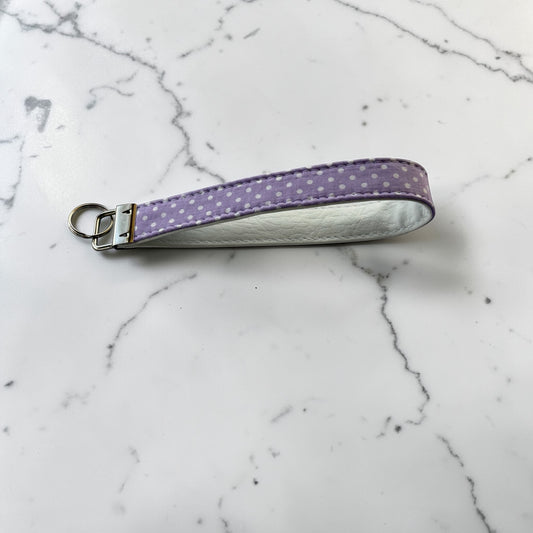 Key Chain Wristlet | Handmade Key Fob Wristlet Purple White Dots