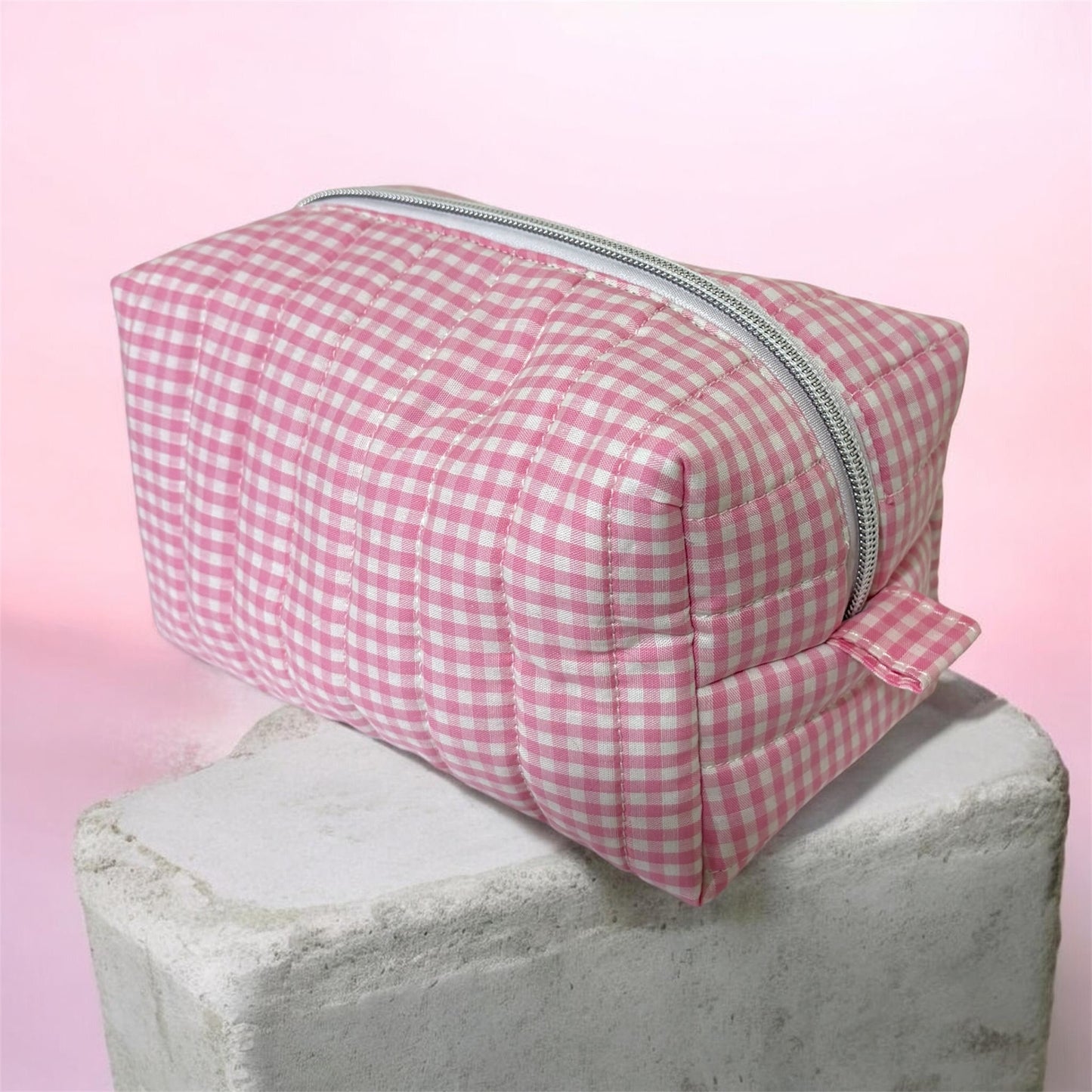 Boxy Carry All Bag Dark Pink Gingham Medium