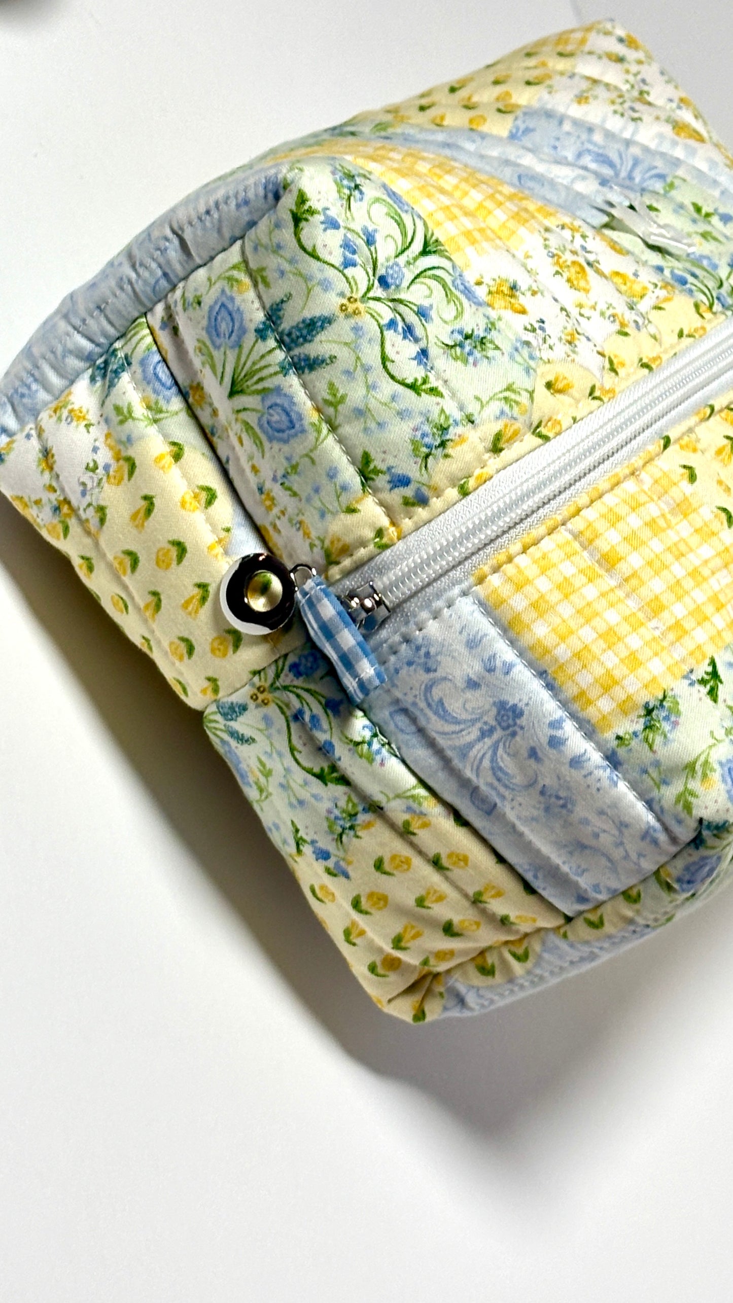 Make-Up/Boxy Bag - Quilted Yellow Blue Floral