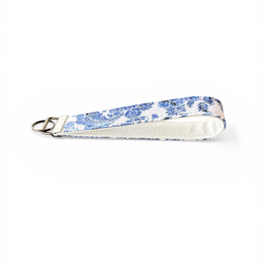 Key Chain Wristlet | Handmade Key Fob Wristlet Blue White Floral