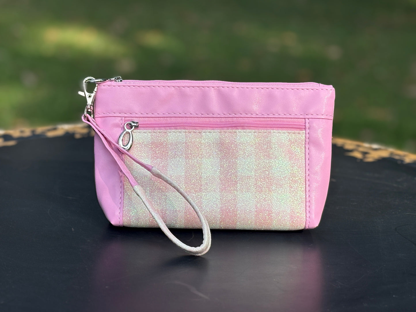 Wristlet Pouch Pink and White