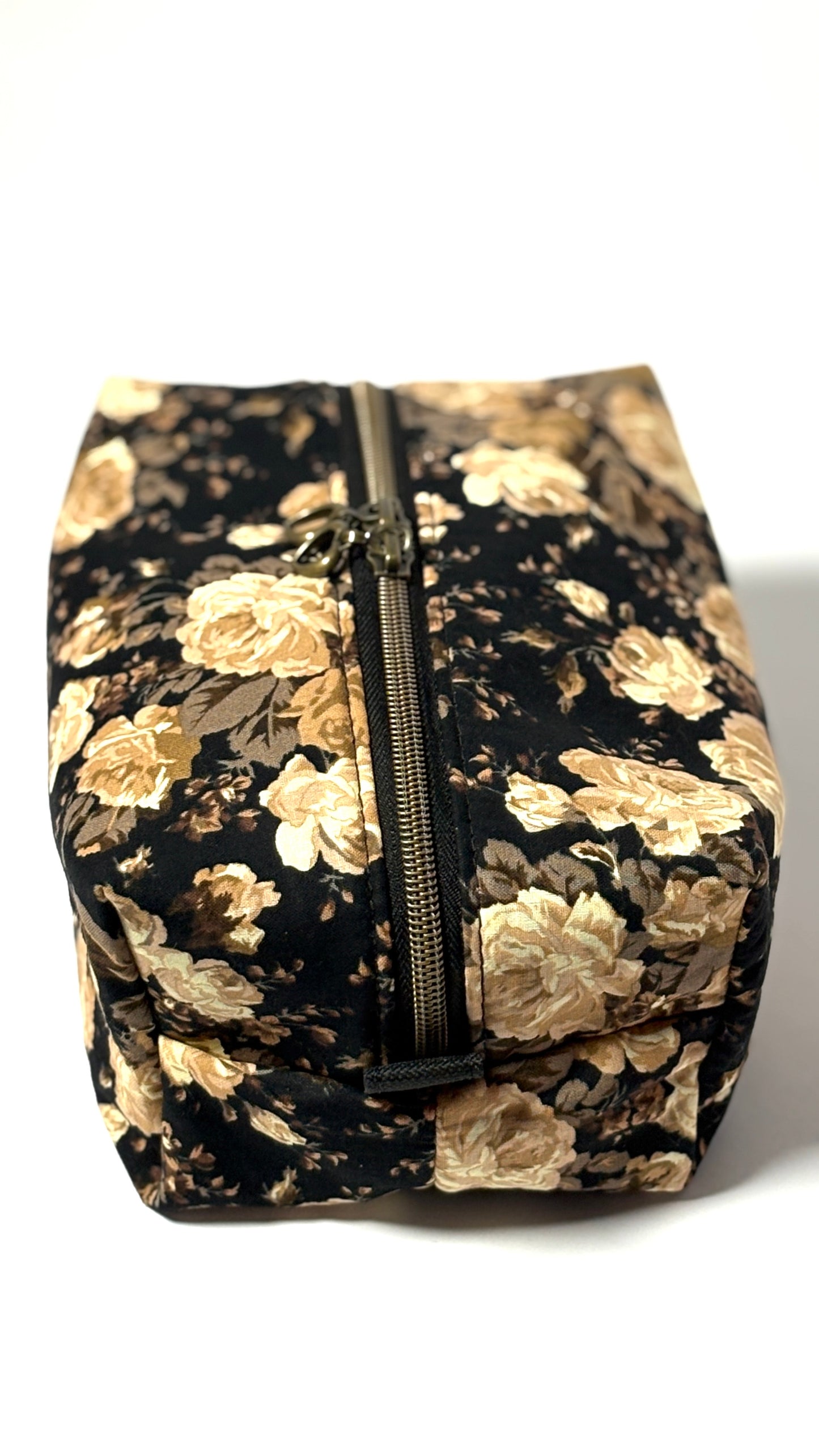 Brown Beige Floral Makeup Boxy Bag