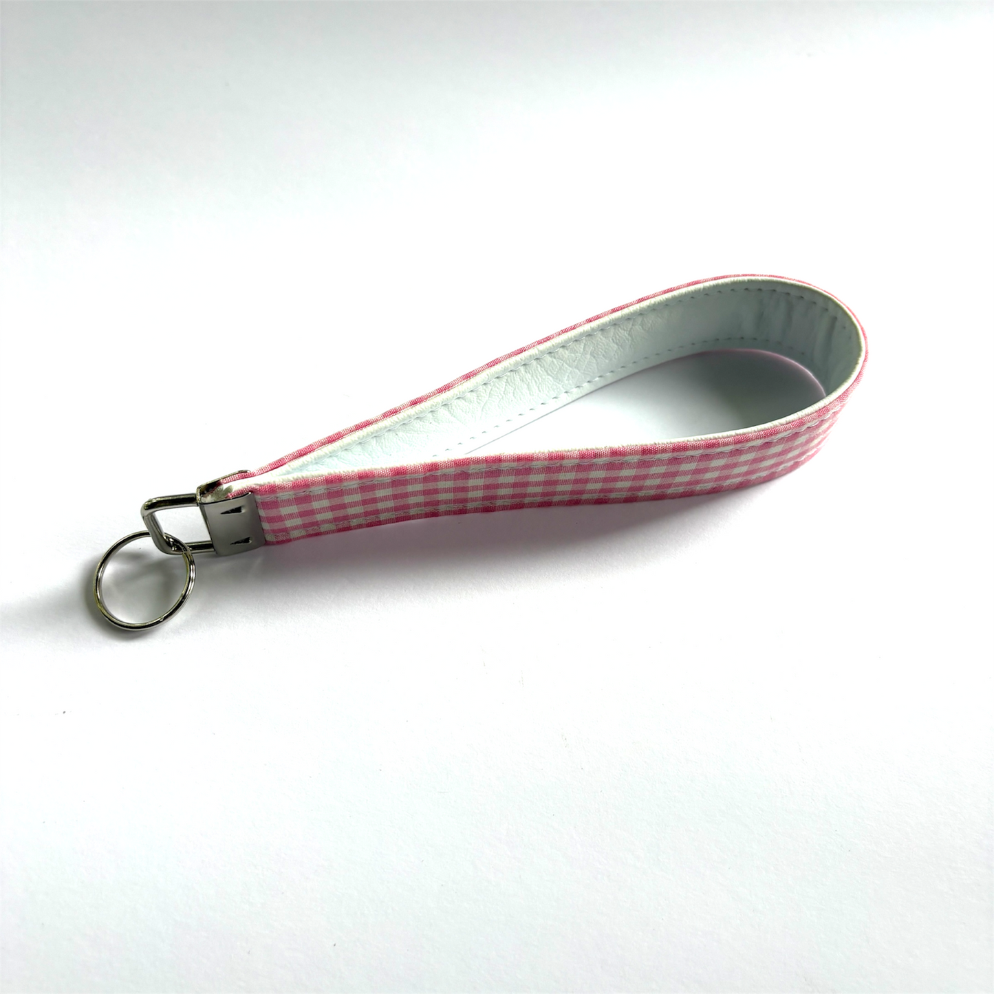 Key Chain Wristlet | Handmade Key Fob Wristlet Dark Pink Gingham & White