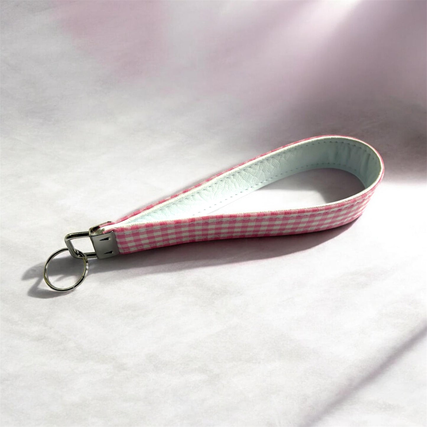 Key Chain Wristlet | Handmade Key Fob Wristlet Dark Pink Gingham & White