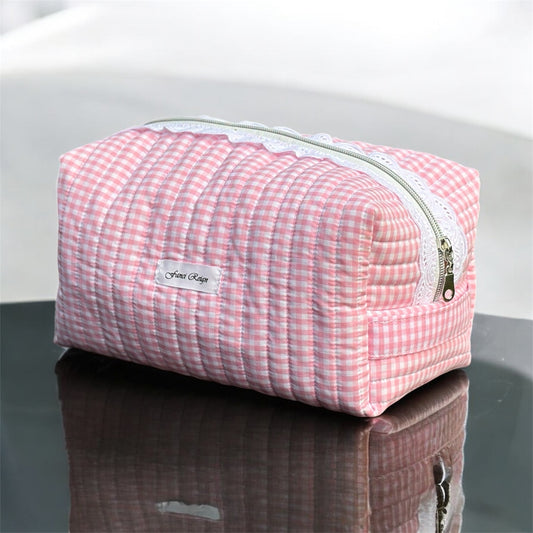 Boxy Carry All Bag Pink Gingham Quilted