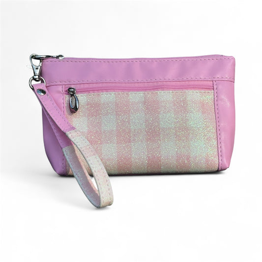 Wristlet Pouch Pink and White
