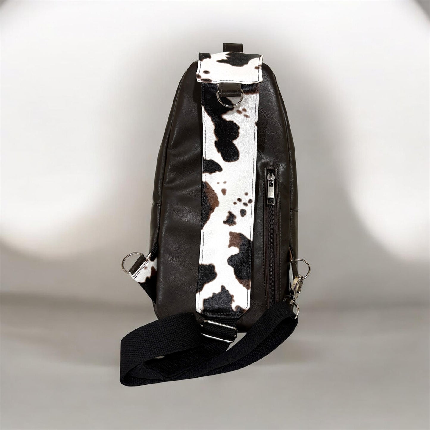 Retro Style Sling Bag - cow Design Crossbody with Multiple Zipper Pockets