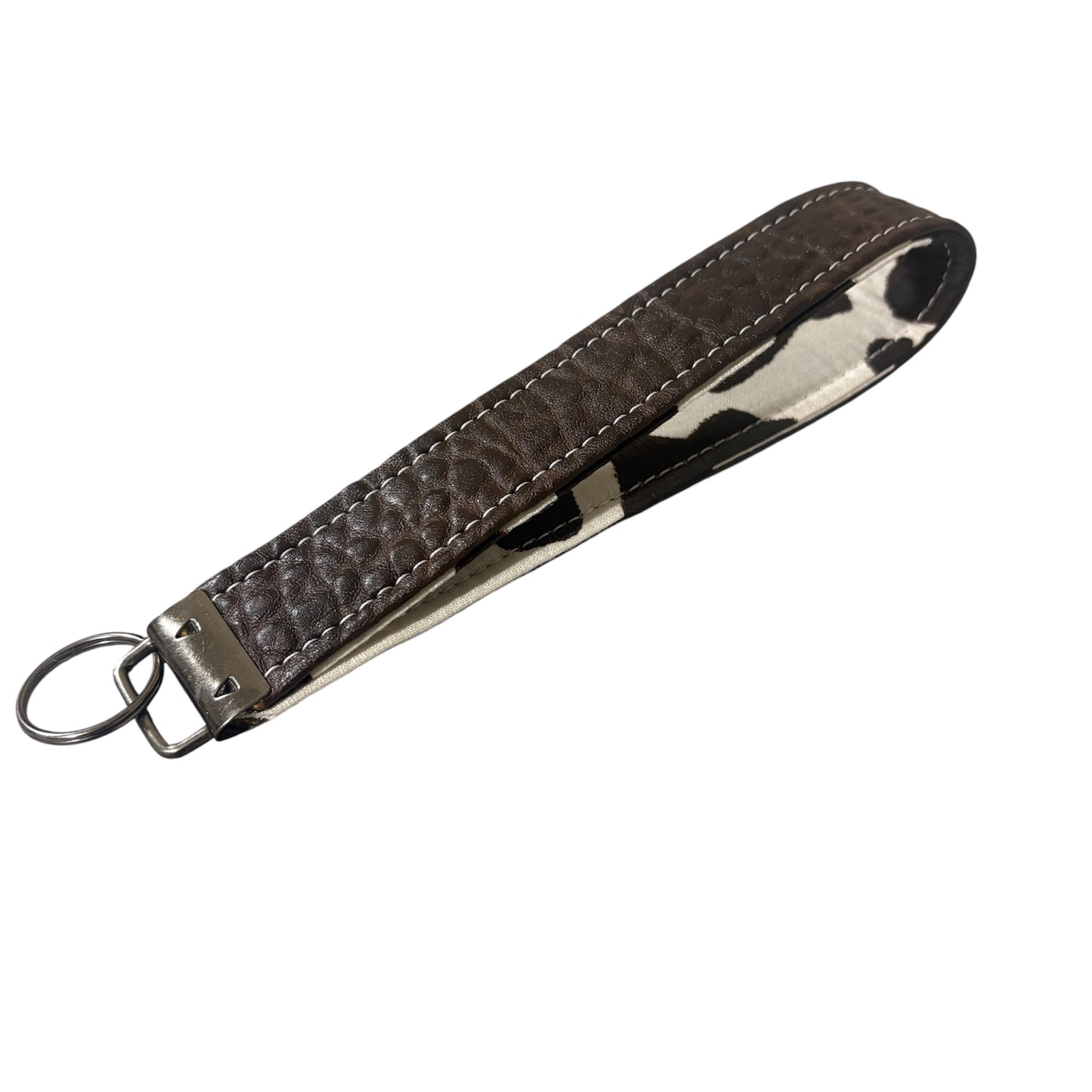 Key Chain Wristlet | Handmade Key Fob Wristlet Brown and Cow Print