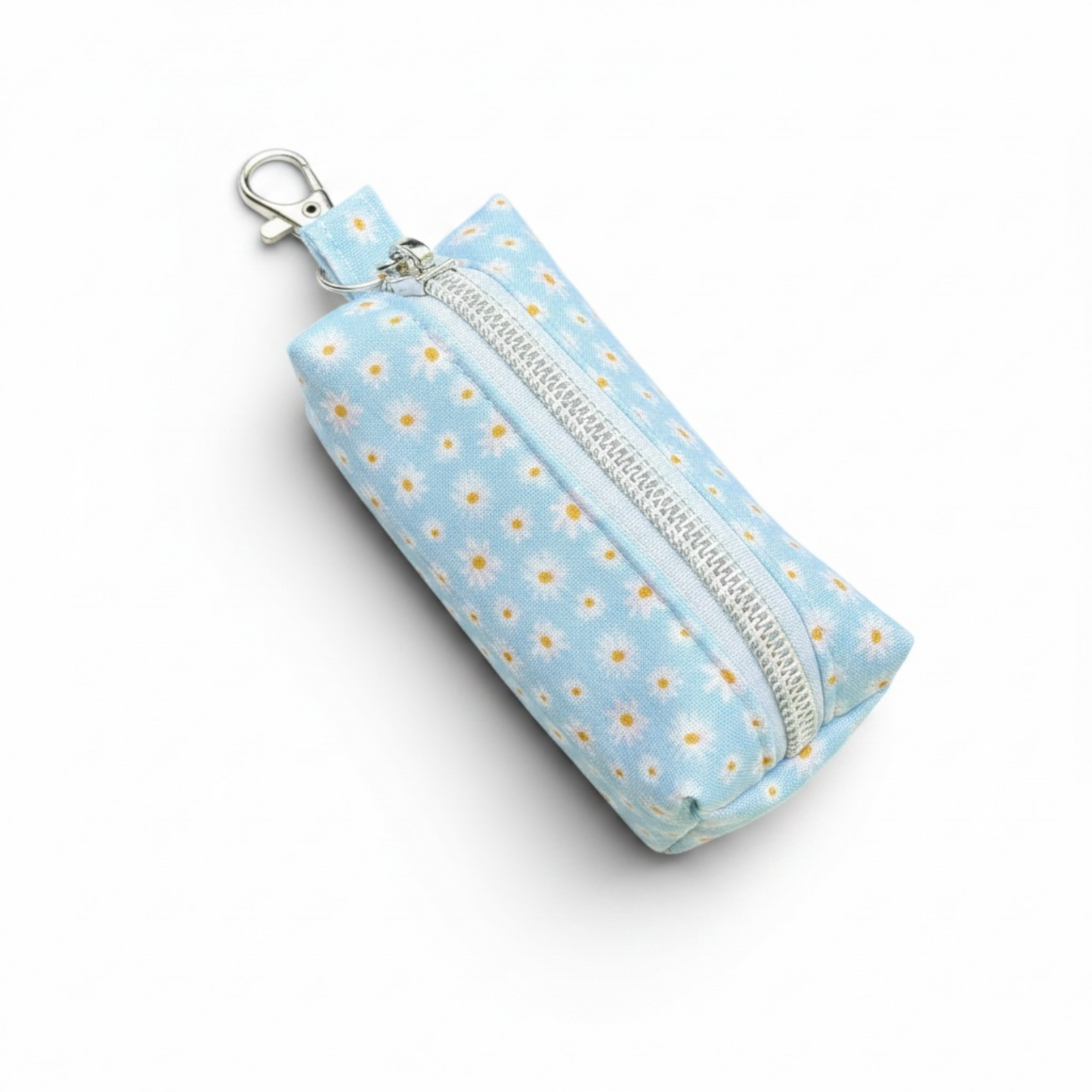 Lipstick/Chapstick Holder Light Blue Floral Zipper Pouch with Lobster Clasp