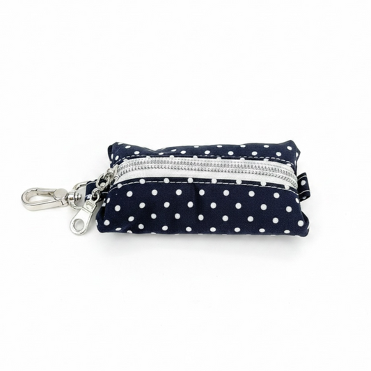 Lipstick/Chapstick Holder Navy White Dots Zipper Pouch with Lobster Clasp