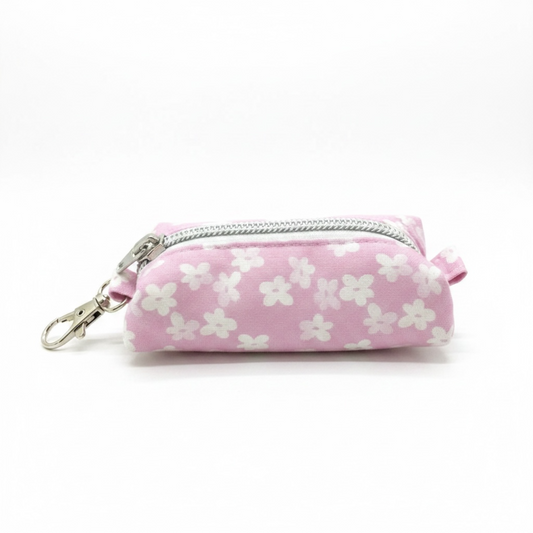 Lipstick/Chapstick Holder Pink White Floral Zipper Pouch with Lobster Clasp