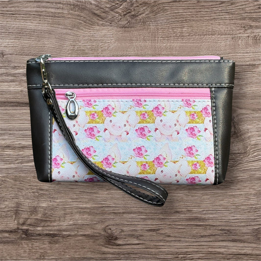 Wristlet Pouch Pink and Brown