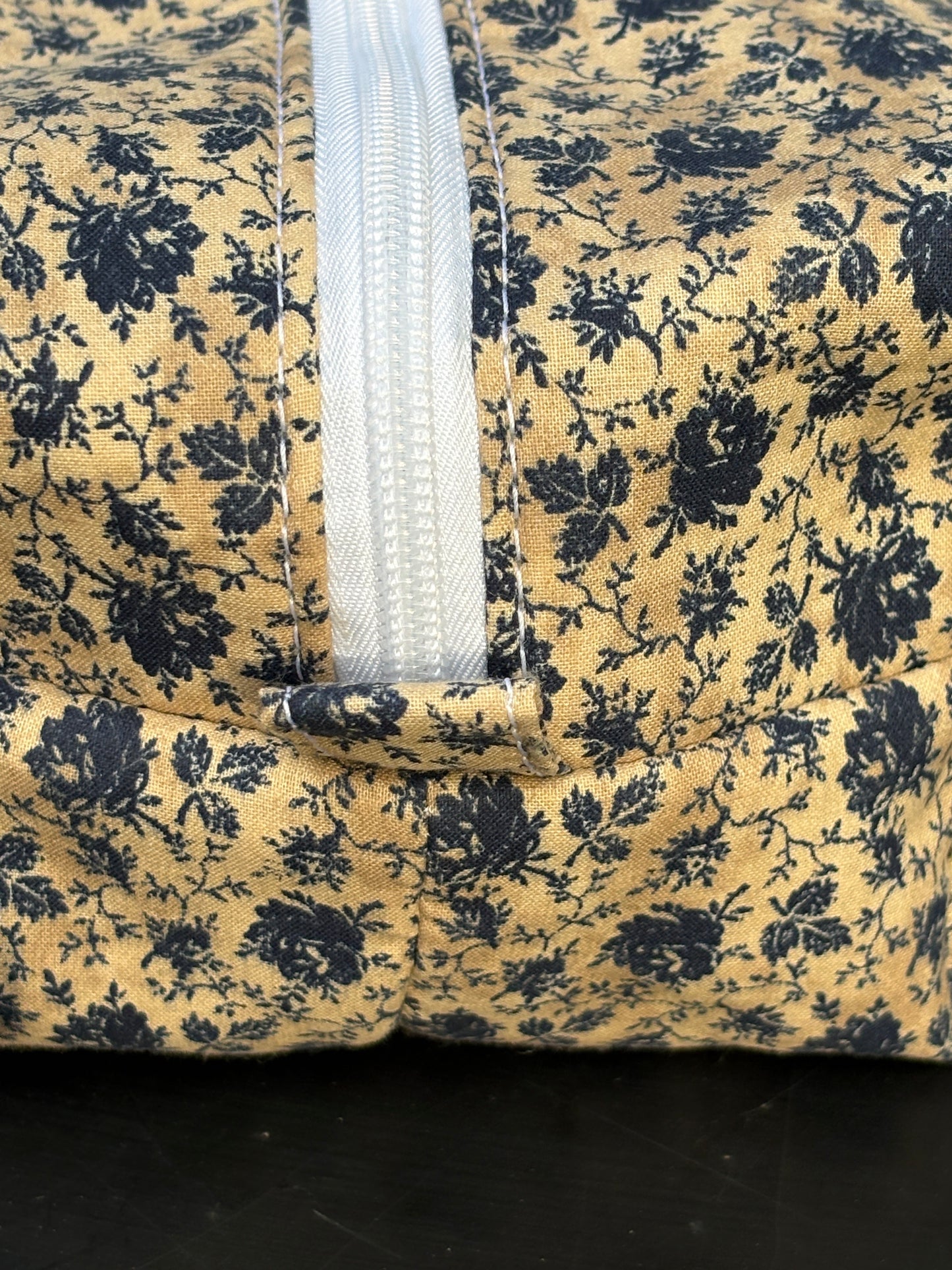 Makeup Toiletry Bag Floral Beige Blue