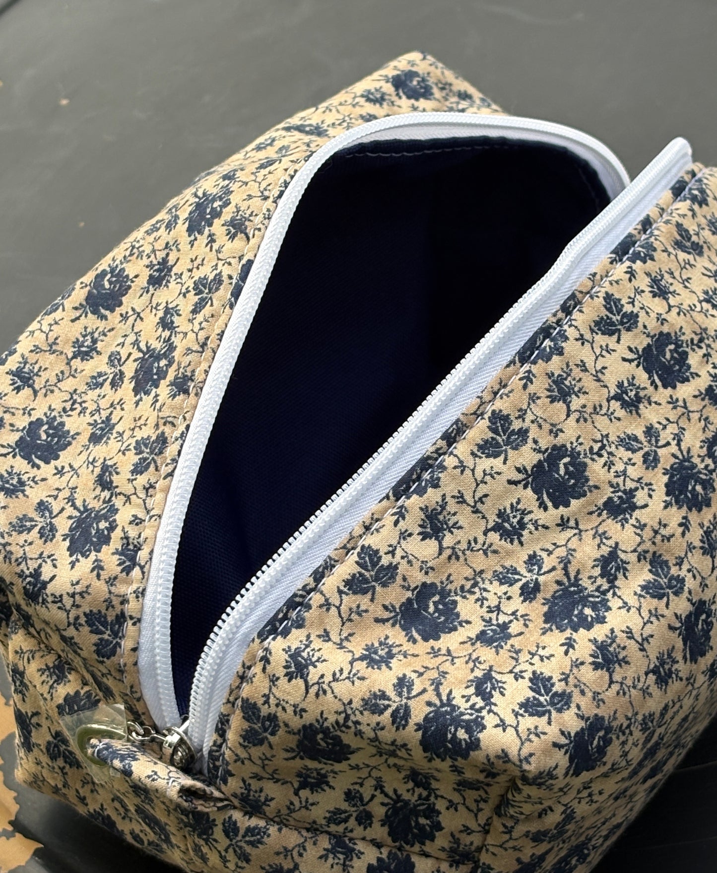 Makeup Toiletry Bag Floral Beige Blue