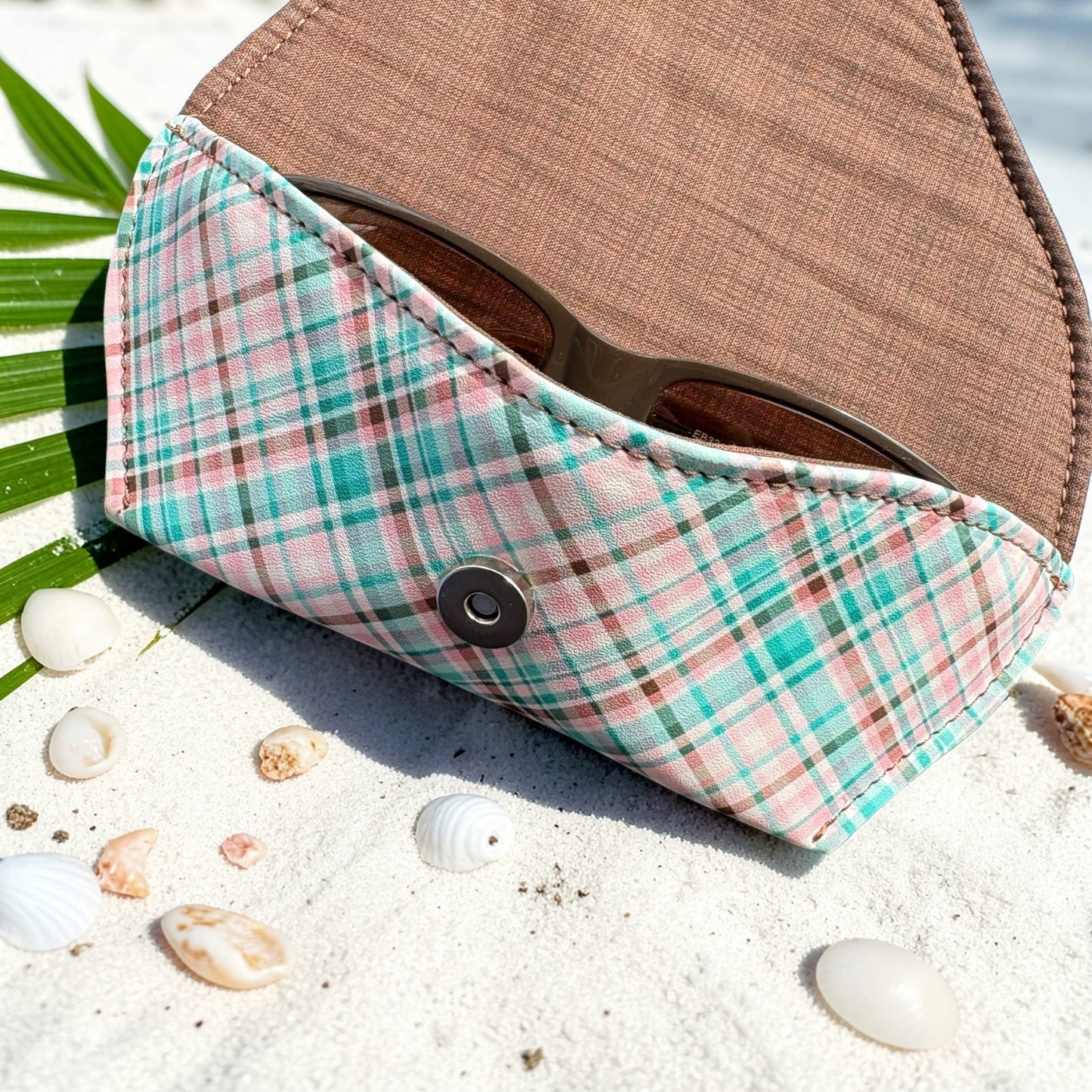 Sunglass - Eyeglass Case Teal Brown Pink Plaid