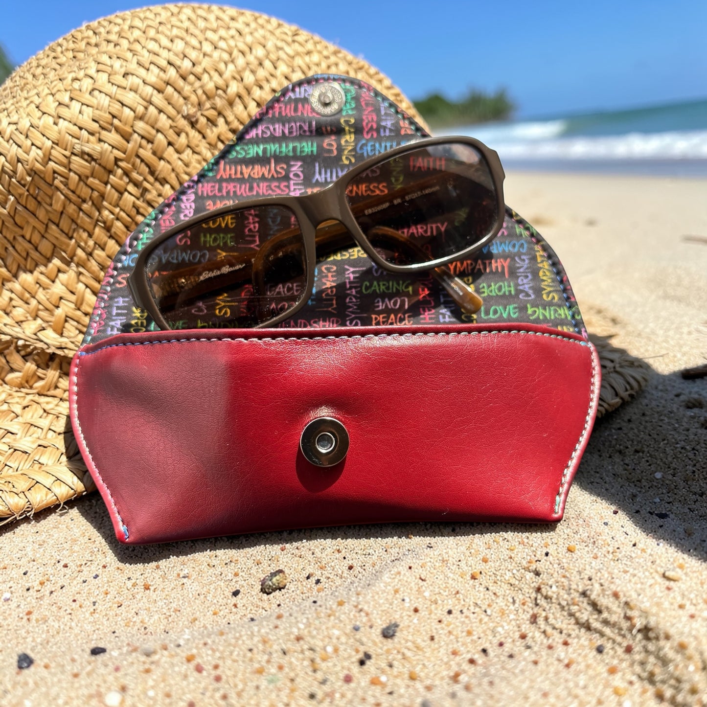 Sunglass - Eyeglass Case Burgundy Inspirational Words