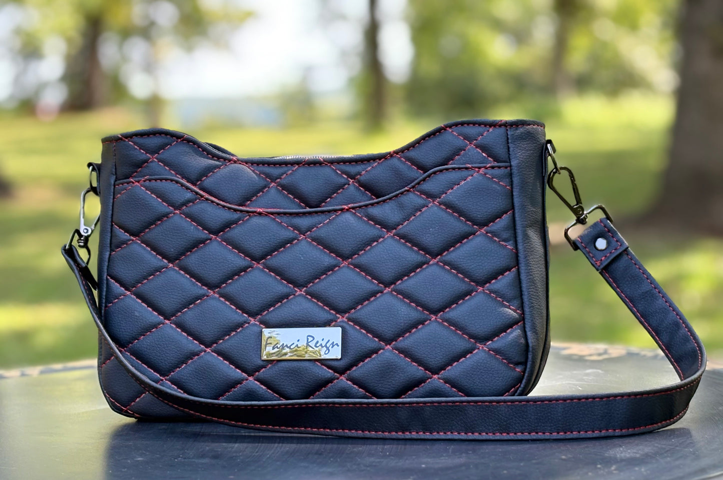 Kiana Shoulder Bag - Black & Red Quilted