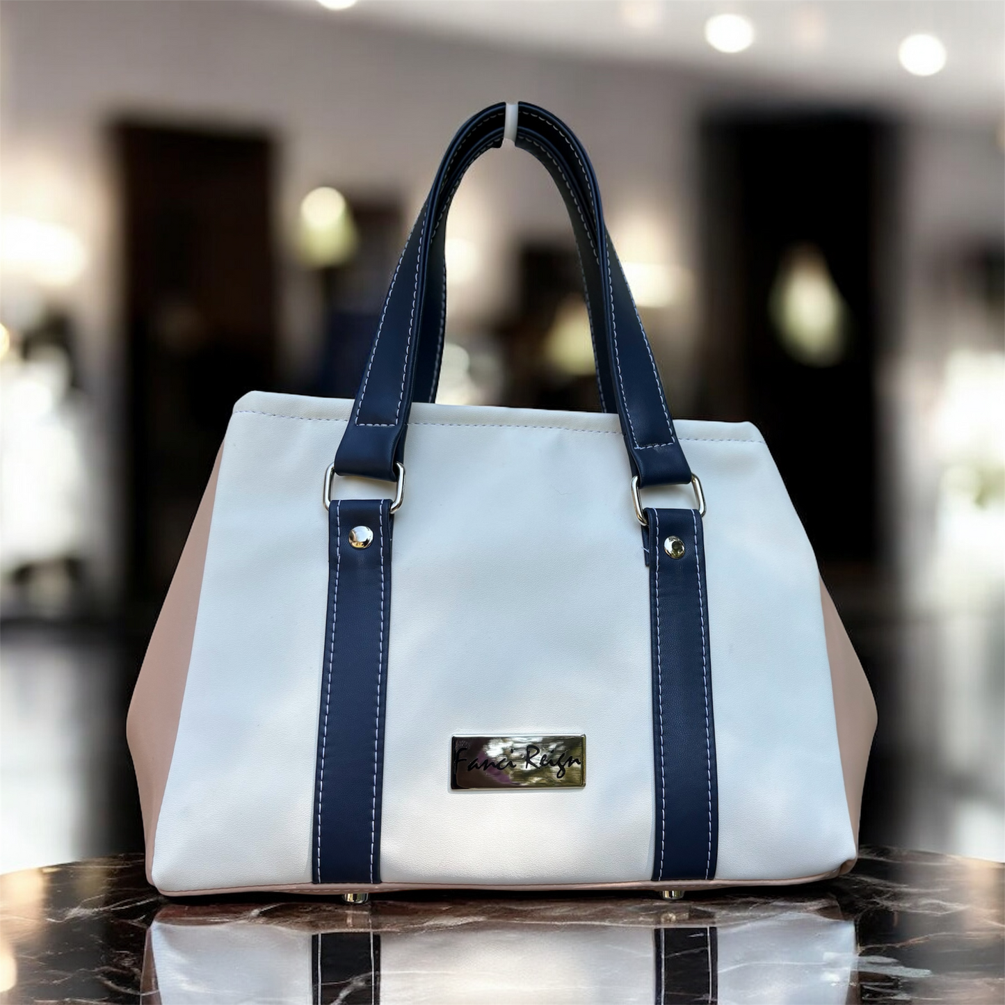 Monroe Handbag - Navy White Tan