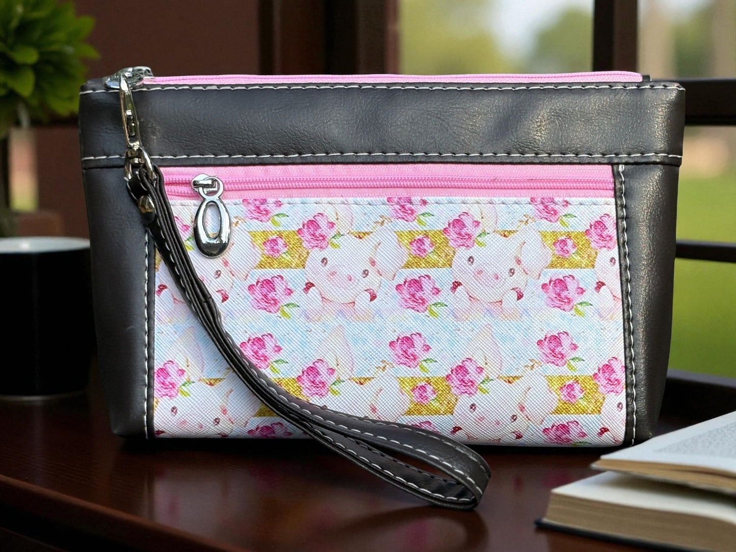 Wristlet Pouch Pink and Brown