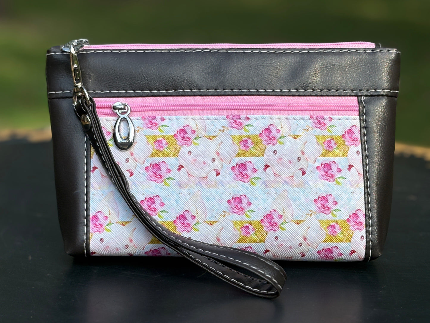 Wristlet Pouch Pink and Brown